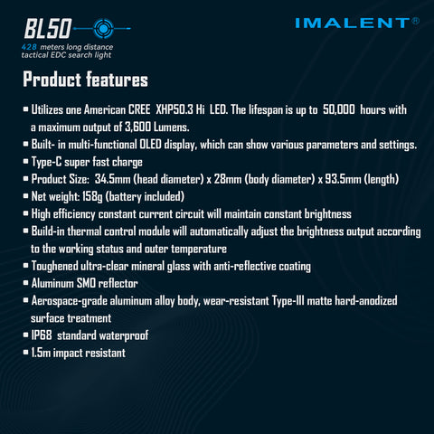 Dual Light Sources EDC torch IMALENT BL50